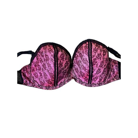 Smart & Sexy bra black pink overlay laced underwire lightly padded SZ 44 DD - Picture 1 of 6